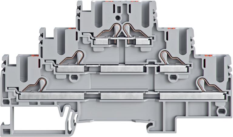 Borne de raccordement push-in - 3 étages - 2.5 mm² - Gris｜Contaclip