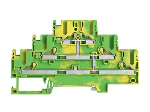 Borne de raccordement push-in - 3 étages - 2.5 mm² - Vert-Jaune｜Contaclip