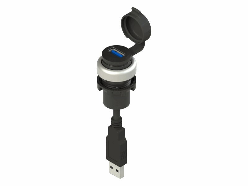 Prise USB 3.0 Type A Femelle - Sortie câble 3m ｜Pizzato