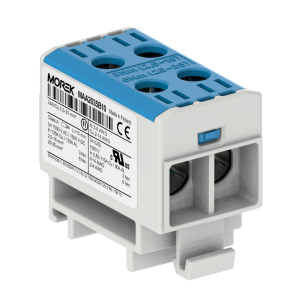 Bloc de jonction - OTL 35-2 - 4 trous - Bleu｜Morek