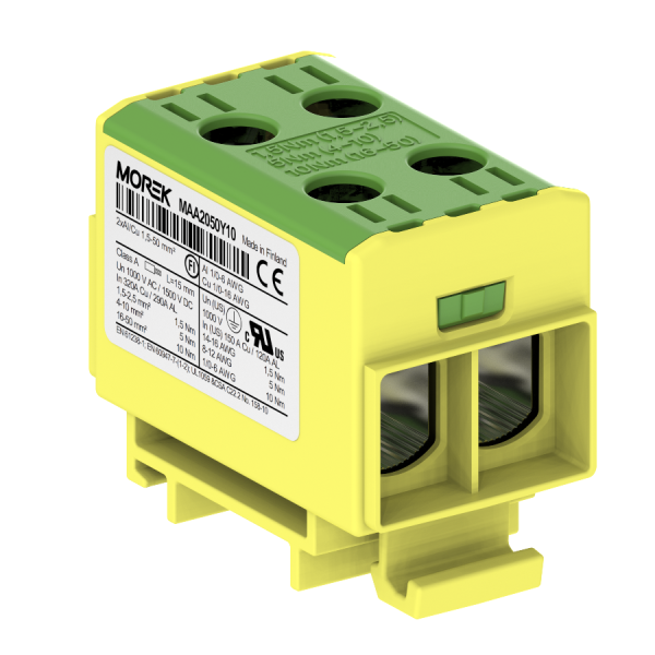 Bloc de jonction - OTL 50-2 - 4 trous - Vert-Jaune｜Morek