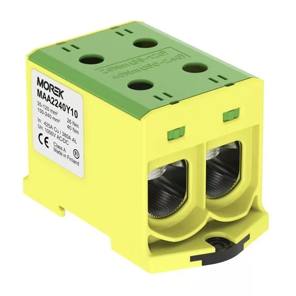 MORMAA2240Y10 Bloc de jonction - OTL 240-2 - 4 trous - Vert-Jaune|Morek