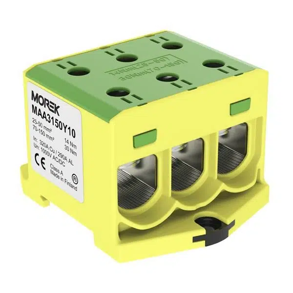MORMAA3150Y10 Bloc de jonction - OTL 150-3 - 6 trous - Vert-Jaune|Morek